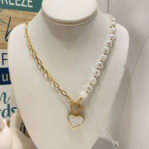 Gold and White Heart Pendant Necklace